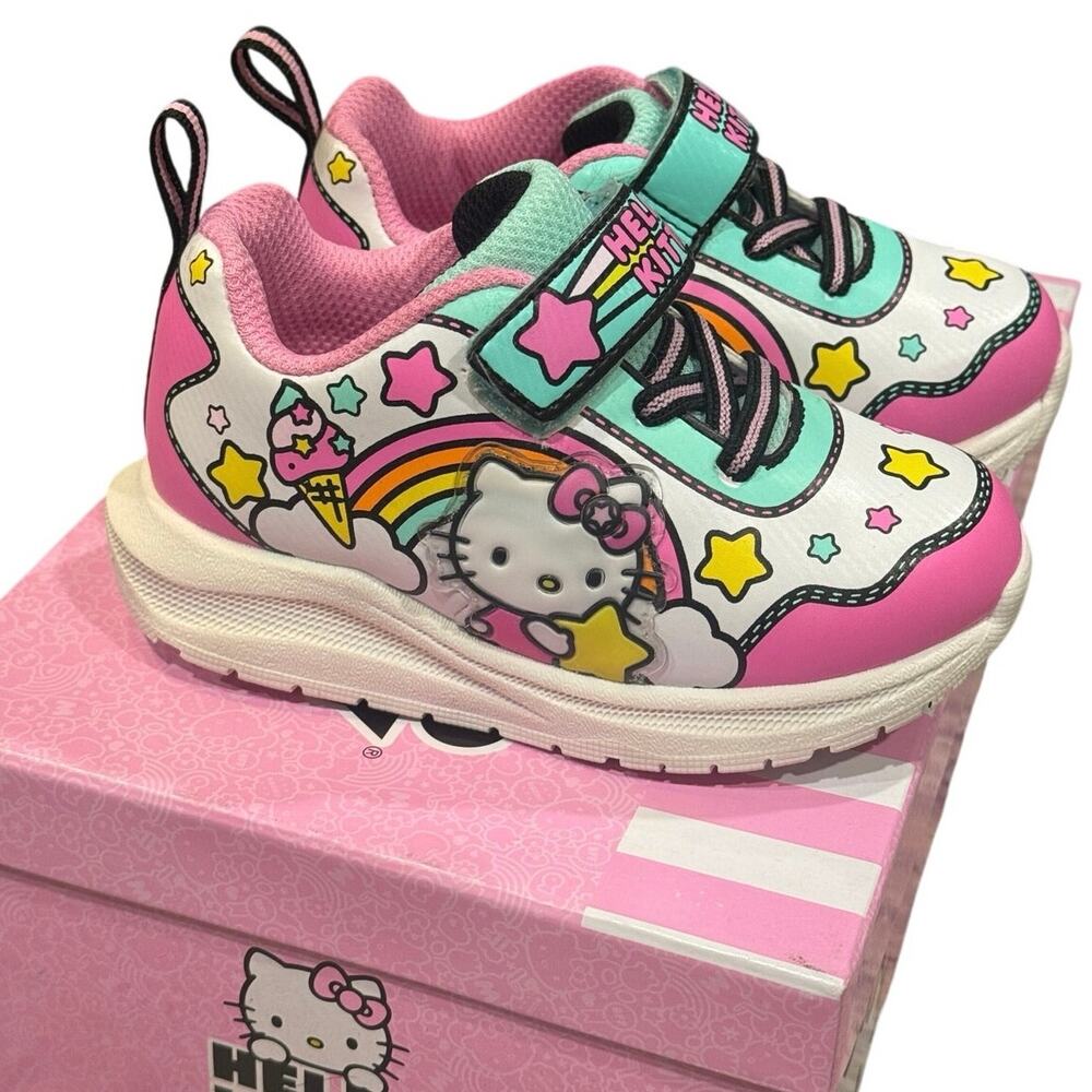Sanrio Hello Kitty LED Light Up Sneakers Rainbow Stars Toddler Sz. 7 VGUC Box